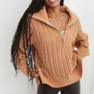 Aerie Cable Car Quarter Zip Sweater
